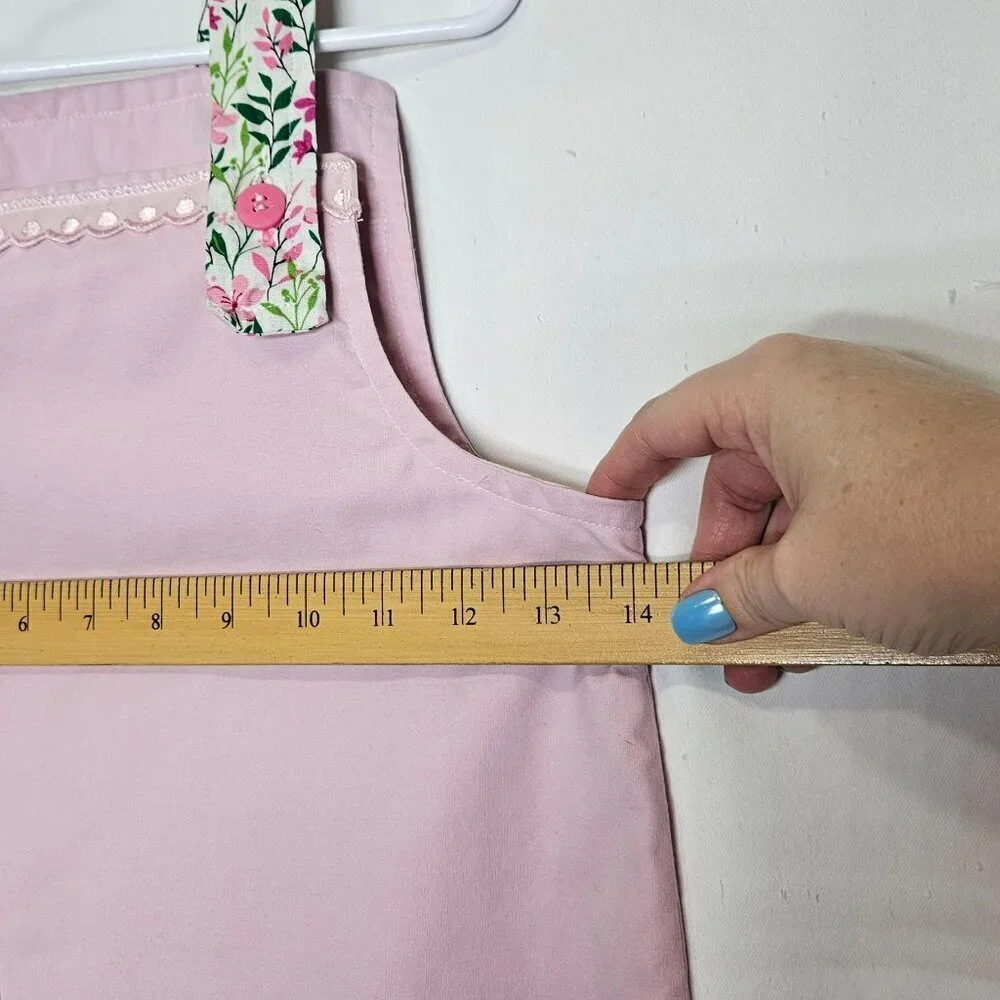 Homemade Pink Floral‎ Pocket Apron Dress Lace Ribbon Trim Ditzy Floral size 10